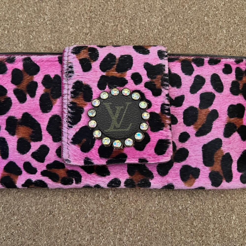 Pink Leopard Print Wallet with Crystal Logo Medallion